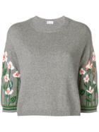 Red Valentino Flowers On Sleeves Jumper - Grey