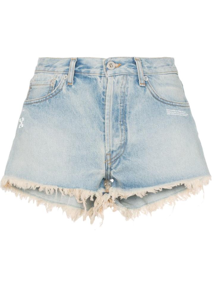 Off-white Raw Hem Front Logo Denim Shorts - Blue