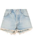 Off-white Raw Hem Front Logo Denim Shorts - Blue