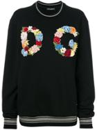 Dolce & Gabbana Oversize Sweatshirt With Floral Patch - Black