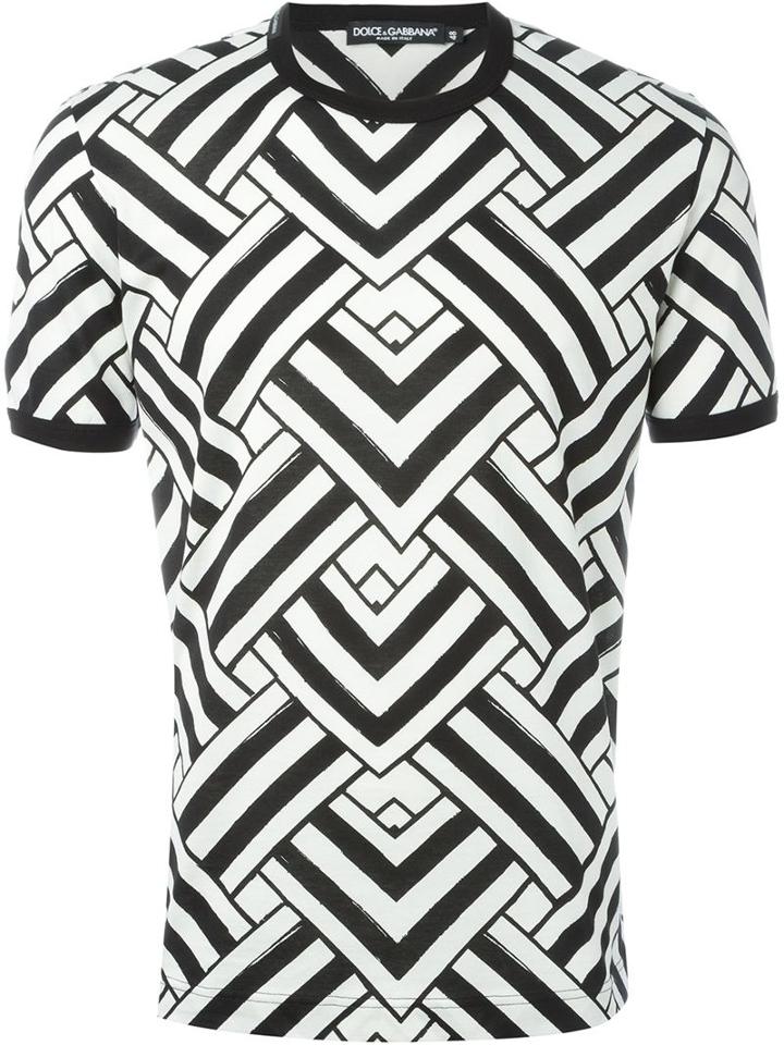 Dolce & Gabbana Geometric Print T-shirt, Men's, Size: 50, Black, Cotton
