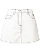 Msgm Contrast Stitch Denim Shorts - White