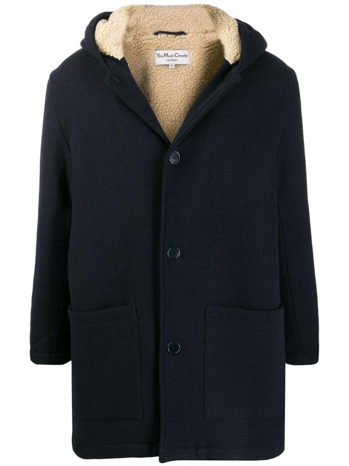 Ymc Beat Generation Textured Duffle Coat - Blue