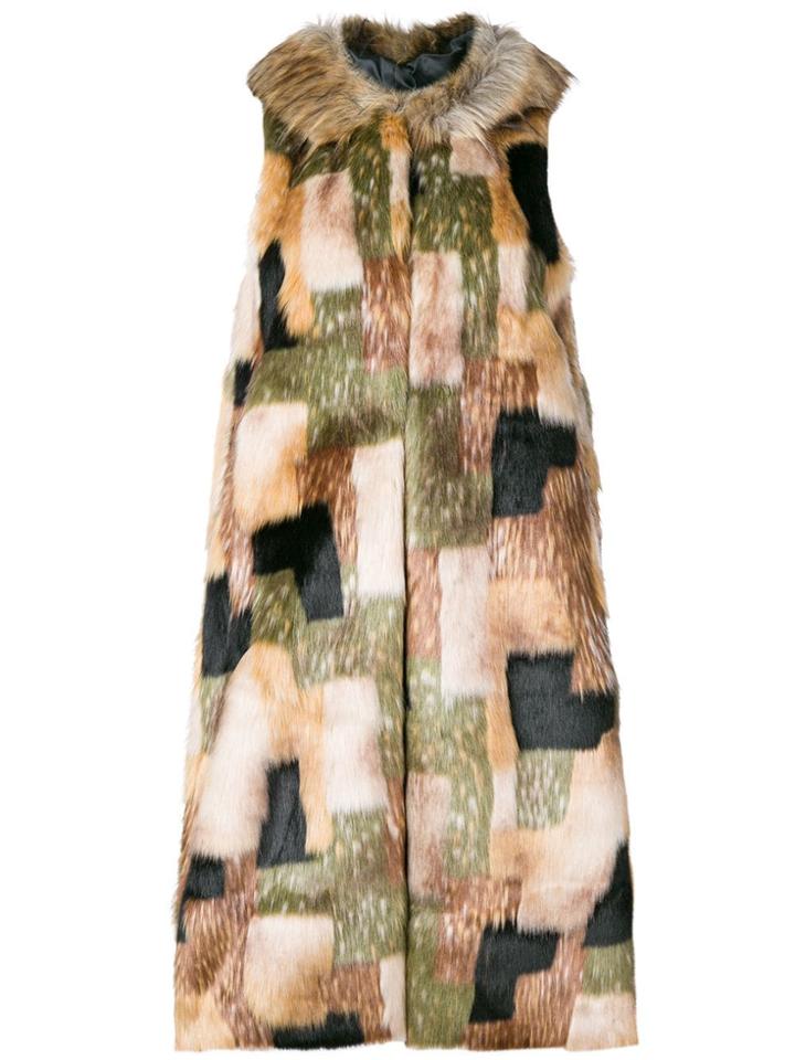 L'autre Chose Faux Fur Patchwork Gilet - Nude & Neutrals