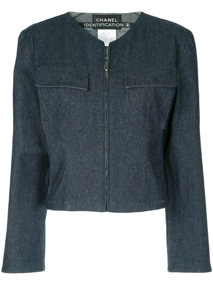 Chanel Pre-owned Collarless Zipped Jacket - Blue