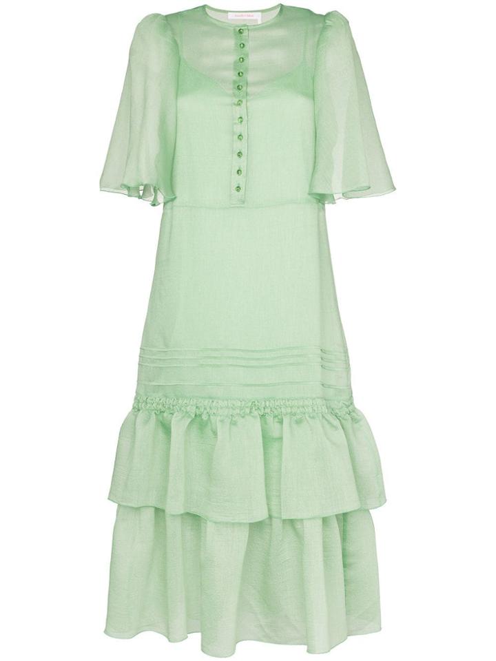See By Chloé Floaty Sleeves Tiered Skirt Midi Dress - Green