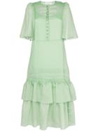 See By Chloé Floaty Sleeves Tiered Skirt Midi Dress - Green