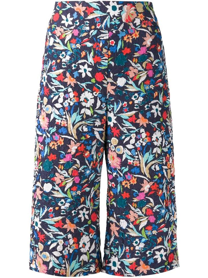 Saloni Elena Floral Culottes, Women's, Size: 2, Blue, Polyester/polyamide