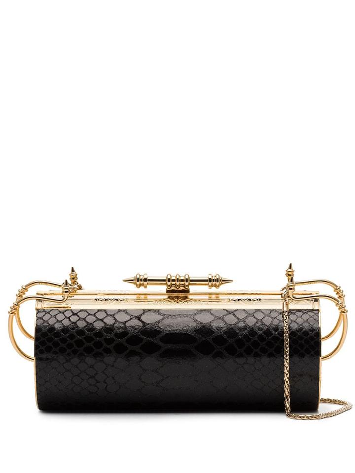 Okhtein Felucca Snake-print Leather Clutch Bag - Black