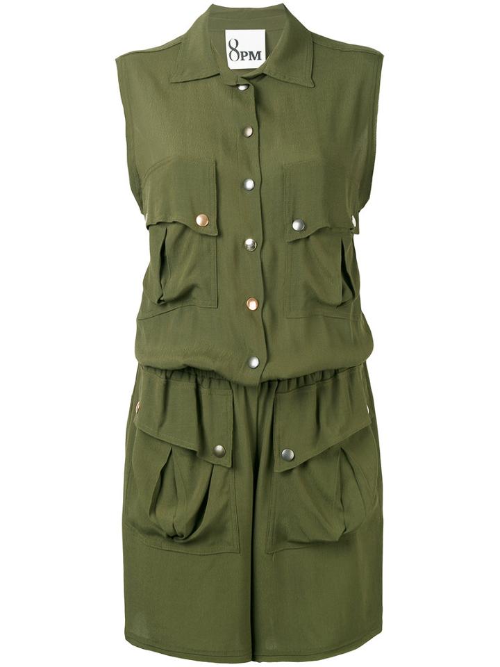 8pm - Button Up Playsuit - Women - Viscose - S, Green, Viscose