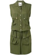 8pm - Button Up Playsuit - Women - Viscose - S, Green, Viscose