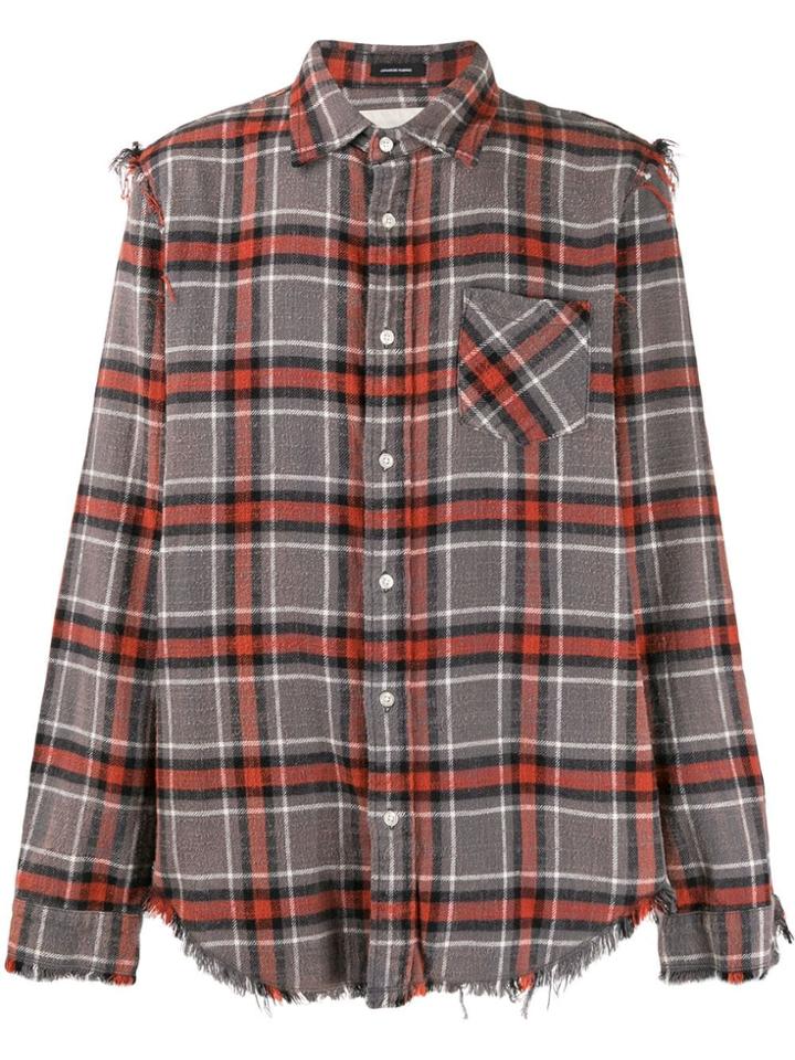 R13 Plaid Frayed-trimmed Shirt - Grey