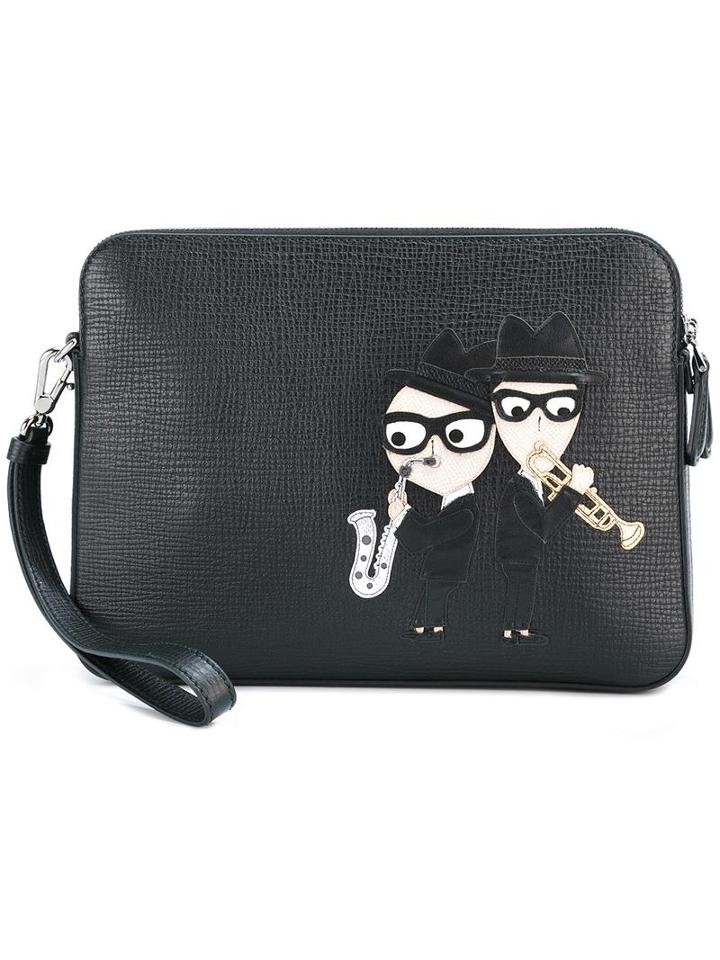 Dolce & Gabbana Designer's Patch Zip Clutch, Black, Calf Leather