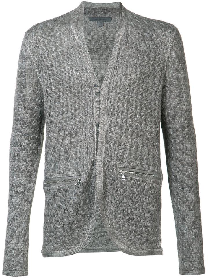 John Varvatos - Surface Printed Cardigan - Men - Cotton/linen/flax - M, Grey, Cotton/linen/flax