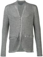 John Varvatos - Surface Printed Cardigan - Men - Cotton/linen/flax - M, Grey, Cotton/linen/flax