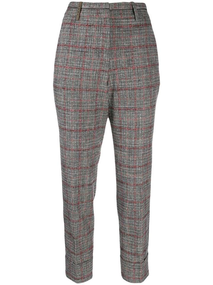 Peserico Check Patterned Trousers - Grey