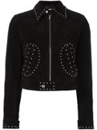 Saint Laurent Studded Jacket, Women's, Size: 38, Black, Lamb Nubuck Leather/metal/cotton/cupro
