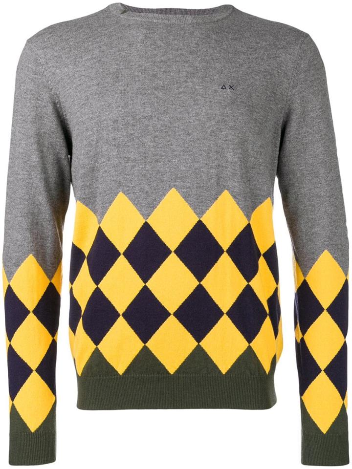 Sun 68 Argyle Instarsia Sweater - Grey