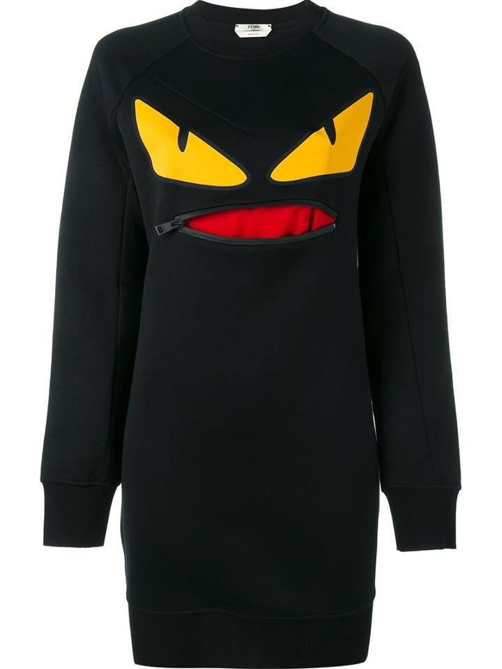 Fendi Bag Bugs Long Sweatshirt, Women's, Size: 40, Black, Cotton/polyamide