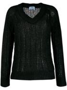 Prada V-neck Loose Knit Sweater - Black