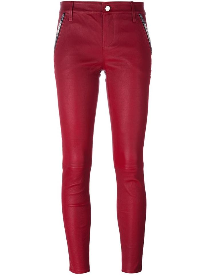 Rta Leather Skinny Trousers, Women's, Size: 26, Red, Lamb Skin