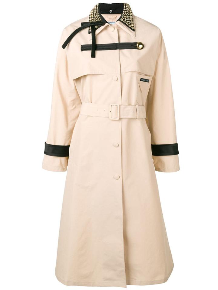 Prada Studded Collar Trench Coat - Neutrals