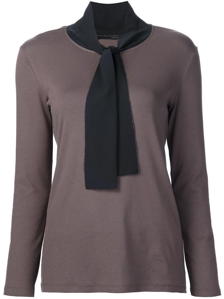 Fabiana Filippi Tie Neck Blouse, Women's, Size: 44, Brown, Silk