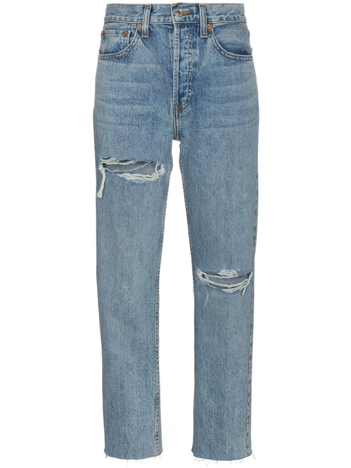 Re/done High Waist Straight Ripped Jeans - Blue