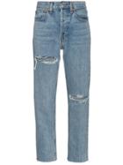 Re/done High Waist Straight Ripped Jeans - Blue