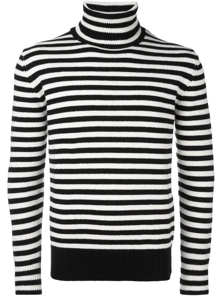 Moncler Striped Roll Neck Sweater, Men's, Size: Xl, Black, Virgin Wool