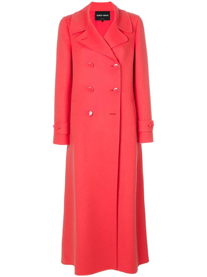 Giorgio Armani - Double-breasted Long Coat - Women - Silk/cashmere/wool - 40, Pink/purple, Silk/cashmere/wool