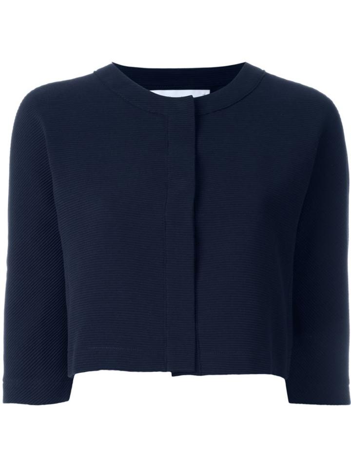 Harris Wharf London Three-quarter Sleeve Crop Cardigan, Women's, Size: 40, Blue, Cotton/spandex/elastane/polyamide