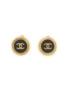 Chanel Vintage Chanel Cc Logos Button Earrings - Black