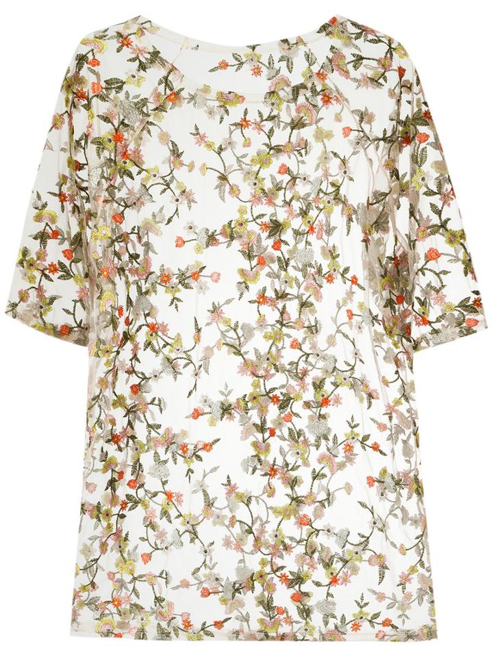 Janiero - Floral Embroidered Blouse - Women - Polyamide/spandex/elastane - P, Nude/neutrals, Polyamide/spandex/elastane