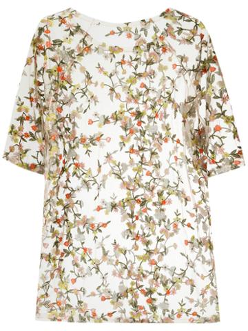 Janiero - Floral Embroidered Blouse - Women - Polyamide/spandex/elastane - P, Nude/neutrals, Polyamide/spandex/elastane