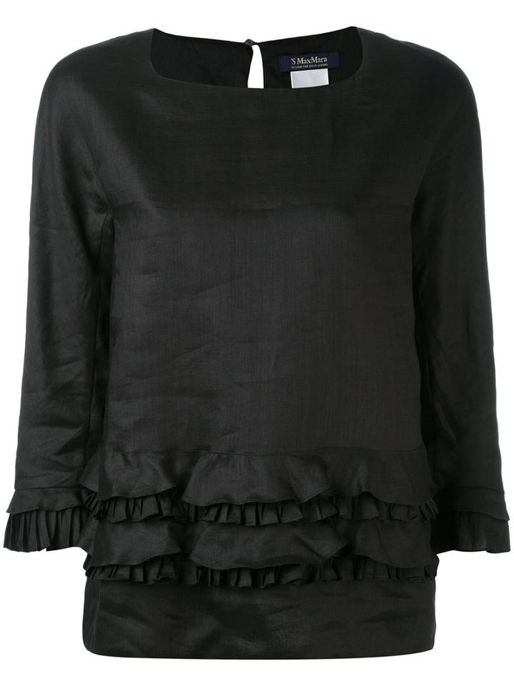 's Max Mara - Ruffled Shift Blouse - Women - Ramie - 38, Black, Ramie