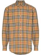 Burberry Check Print Cotton Long Sleeve Shirt - Brown