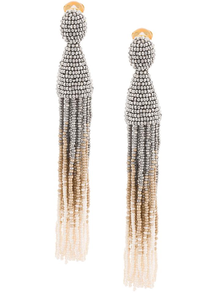 Oscar De La Renta Ombré Beaded Tassel Earrings - Grey