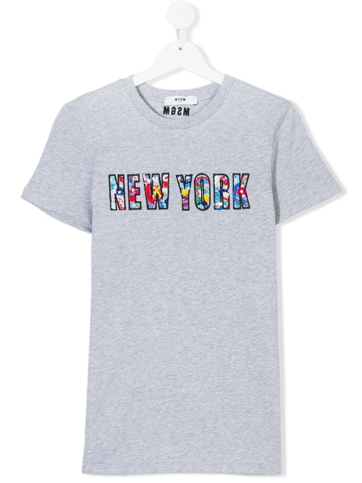 Msgm Kids New York Embellished T-shirt - Grey