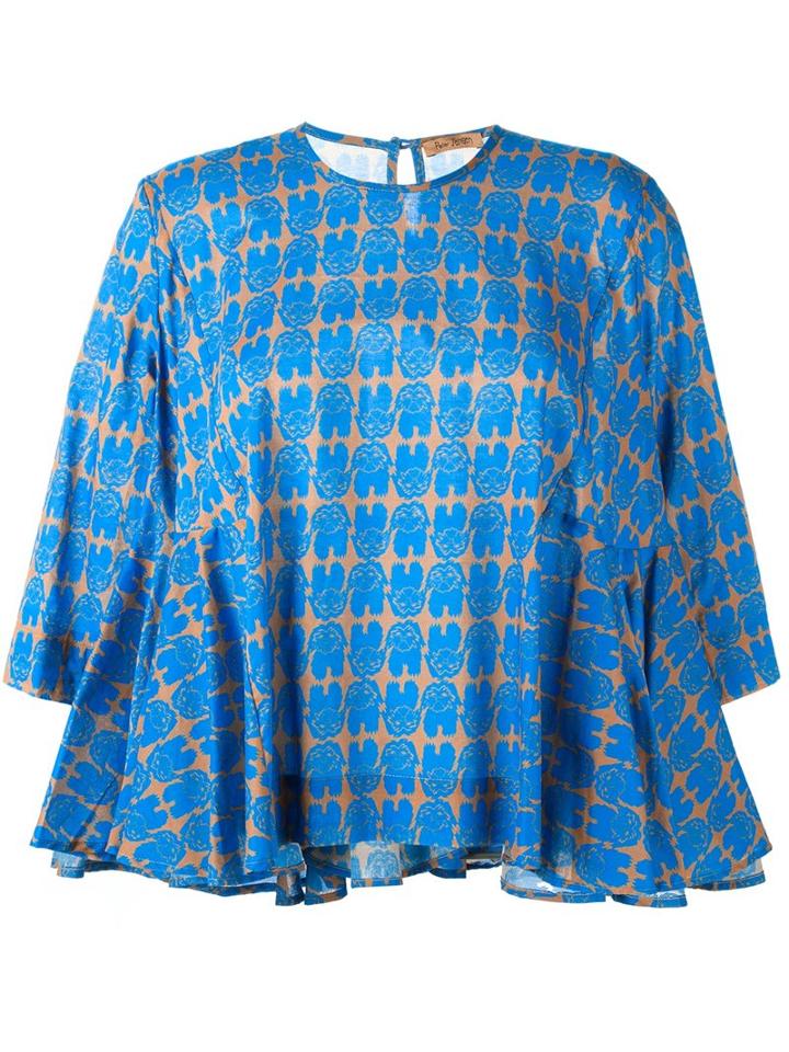 Peter Jensen Flared Dog Print Blouse, Women's, Size: Small, Blue, Cotton