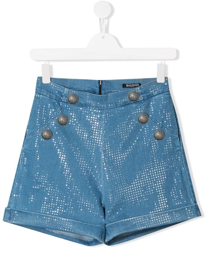 Balmain Kids Embroidered Shorts - Blue