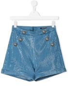 Balmain Kids Embroidered Shorts - Blue