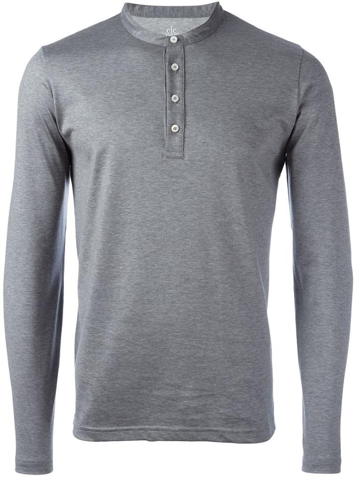 Eleventy Henley T-shirt, Men's, Size: Large, Grey, Cotton