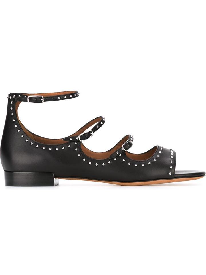 Givenchy Studded Flat Sandals, Women's, Size: 39, Black, Calf Leather/leather/metal