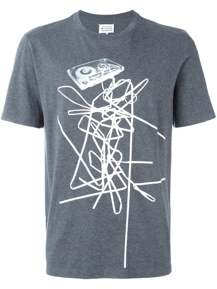 Maison Margiela Tape Print T-shirt, Men's, Size: Large, Grey, Cotton