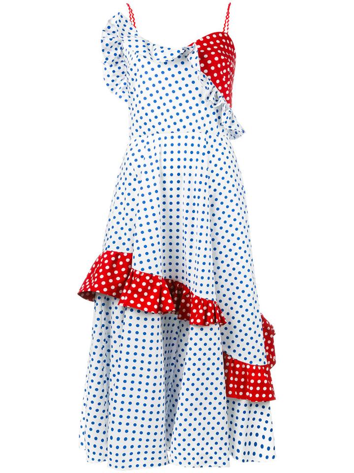 Anna October - Panelled Polka Dot Dress - Women - Cotton - Xs, Blue, Cotton