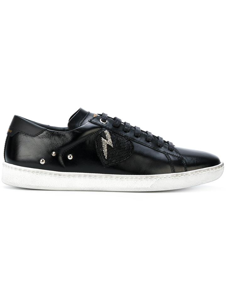 Saint Laurent Beaded Lightning Heart Patch Sneakers - Black
