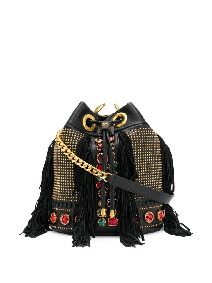 La Carrie Embellished Leather Shoulder Bag - Black