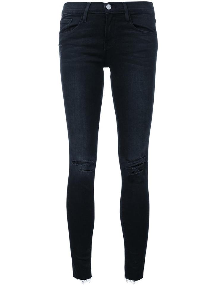 Frame Denim Ripped Skinny Jeans, Women's, Size: 28, Black, Cotton/polyester/spandex/elastane