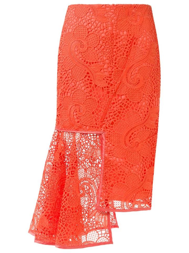 Tufi Duek Panelled Lace Skirt, Women's, Size: 38, Yellow/orange, Polyester